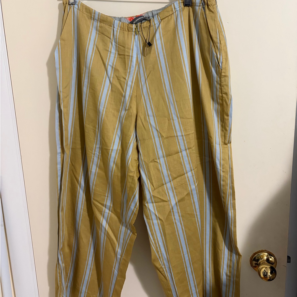 Alembika Wide Leg Yellow/Blue Striped Cotton Sheeting Pants â4â L-Xl